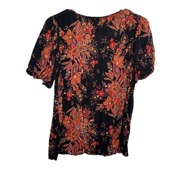 Rose + Olive Blouse Women's Small V-Neck Floral Short Sleeve Puff Artsy Top - Picture 5 of 10